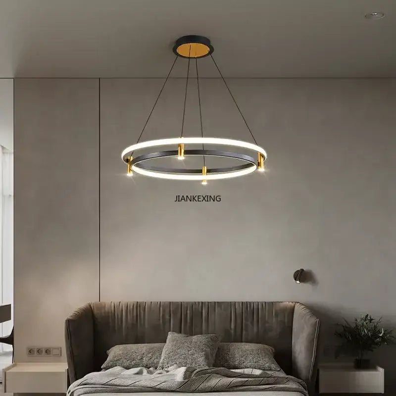 Modern black & gold ring led pendant – dining room chandelier