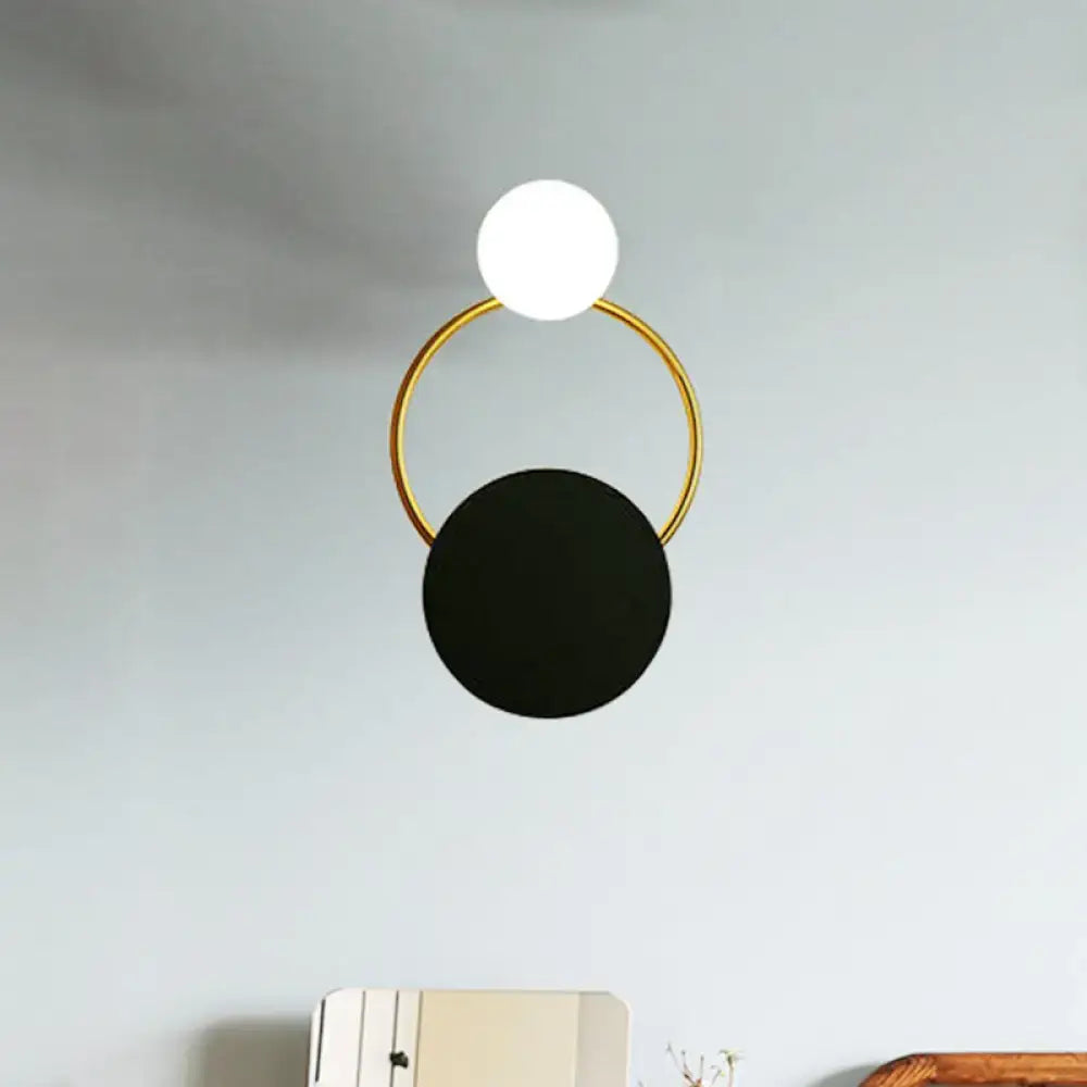 Modern black & gold round wall sconce bedroom light