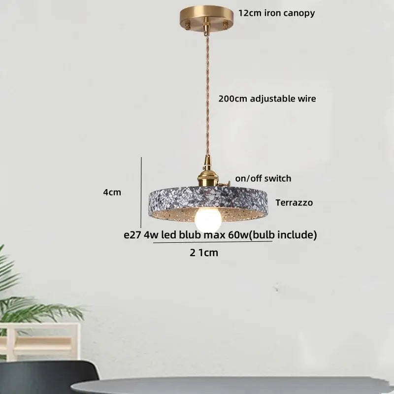Modern black & gold terrazzo stone pendant lamp kitchen hanging light