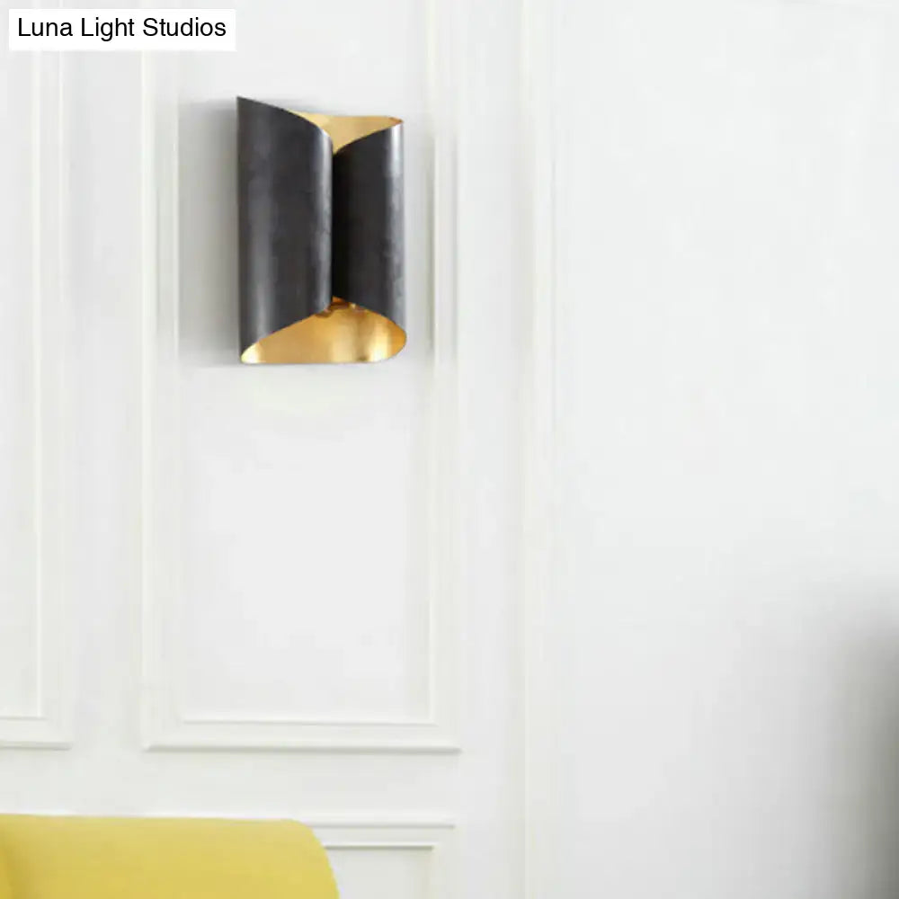 Modern black & gold twisted light fixture porch wall sconce