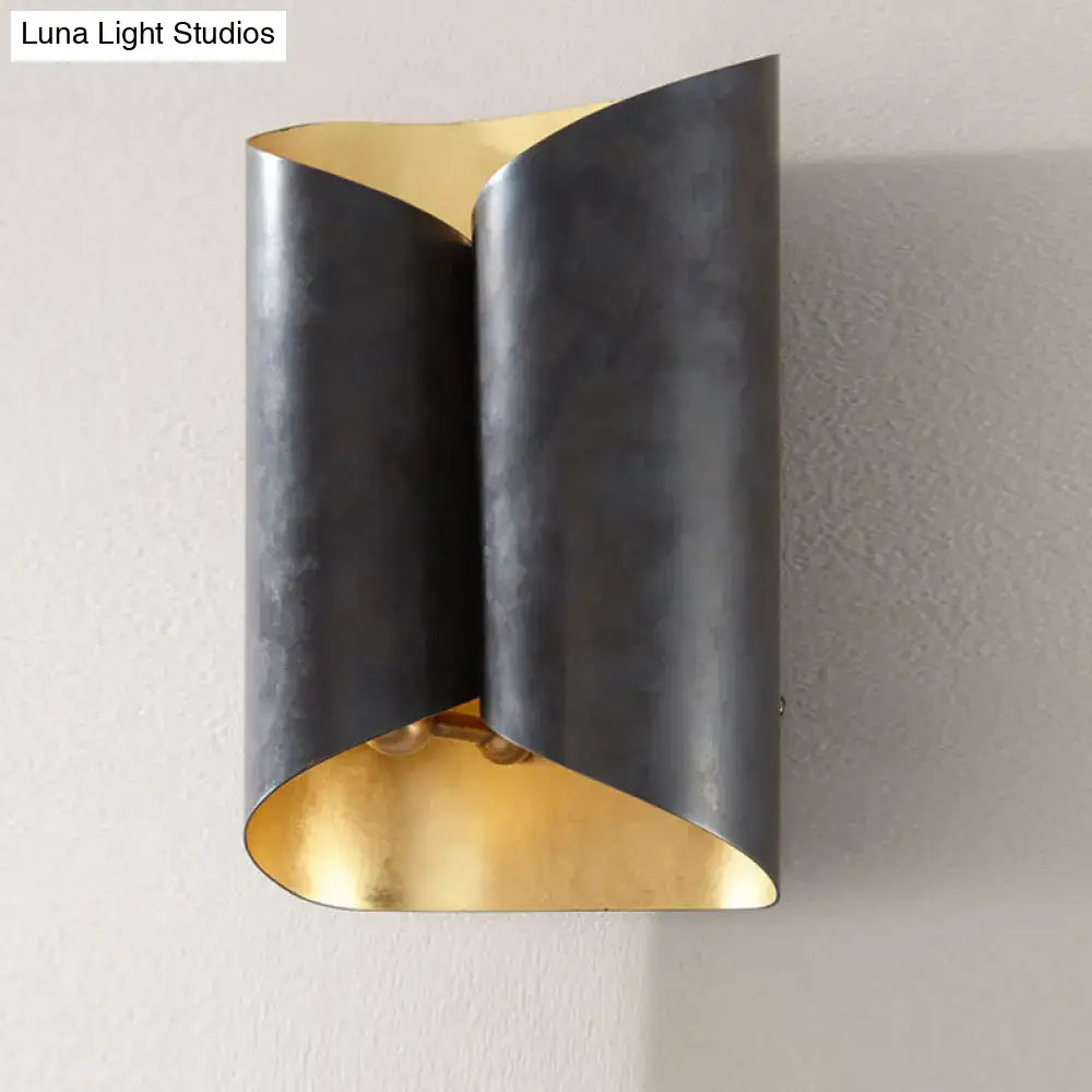 Modern black & gold twisted light fixture porch wall sconce