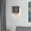 Modern black & gold wall lamp with clear crystal teardrop bedroom sconce