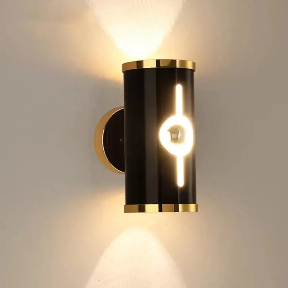 Modern black & gold wall lamp with vertical light strip bedroom sconce