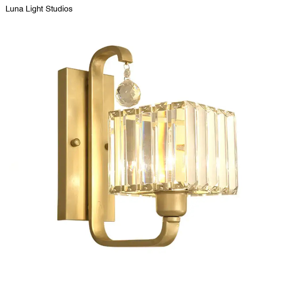 Modern black & gold wall sconce with crystal shade – living room light