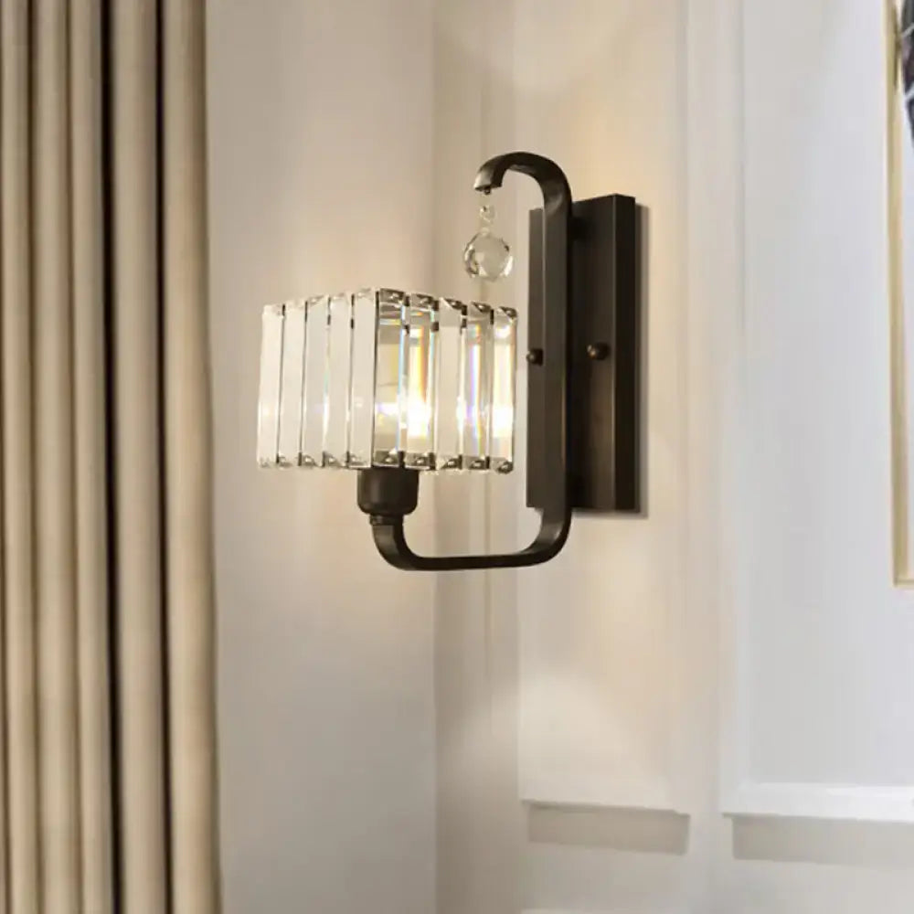 Modern black & gold wall sconce with crystal shade – living room light