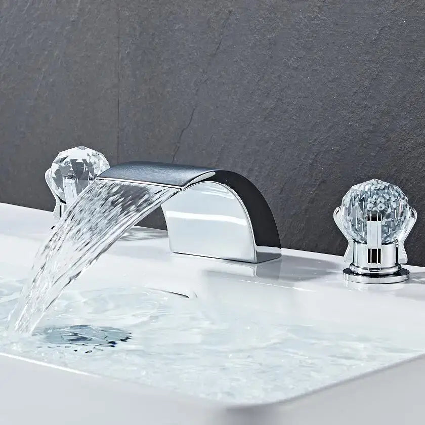 Modern black & gold waterfall basin faucet bathroom sink tap