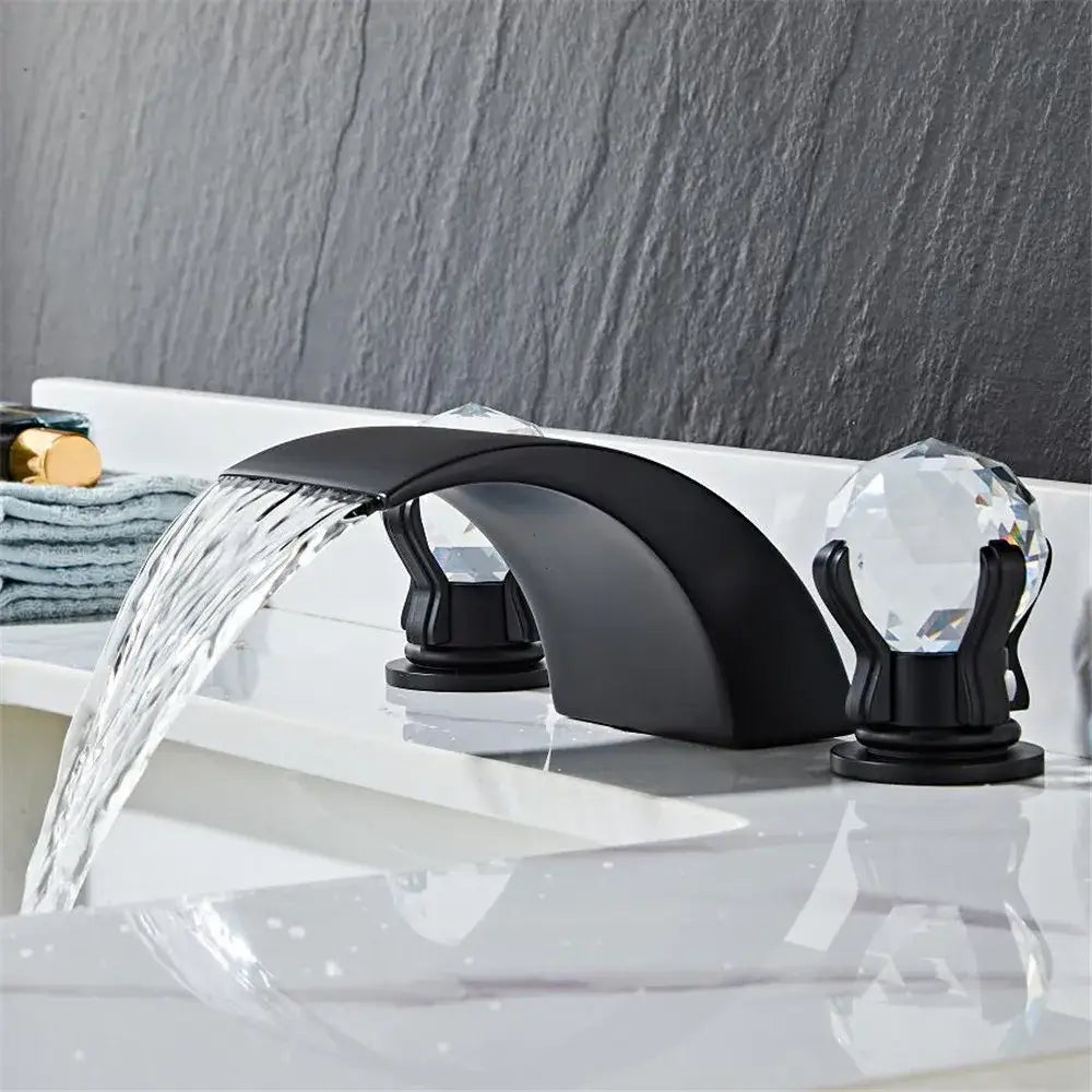 Modern black & gold waterfall basin faucet bathroom sink tap