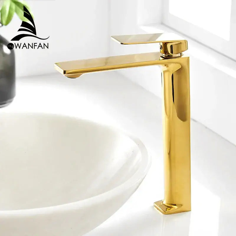 Modern black & gold waterfall single handle basin faucet bathroom tap