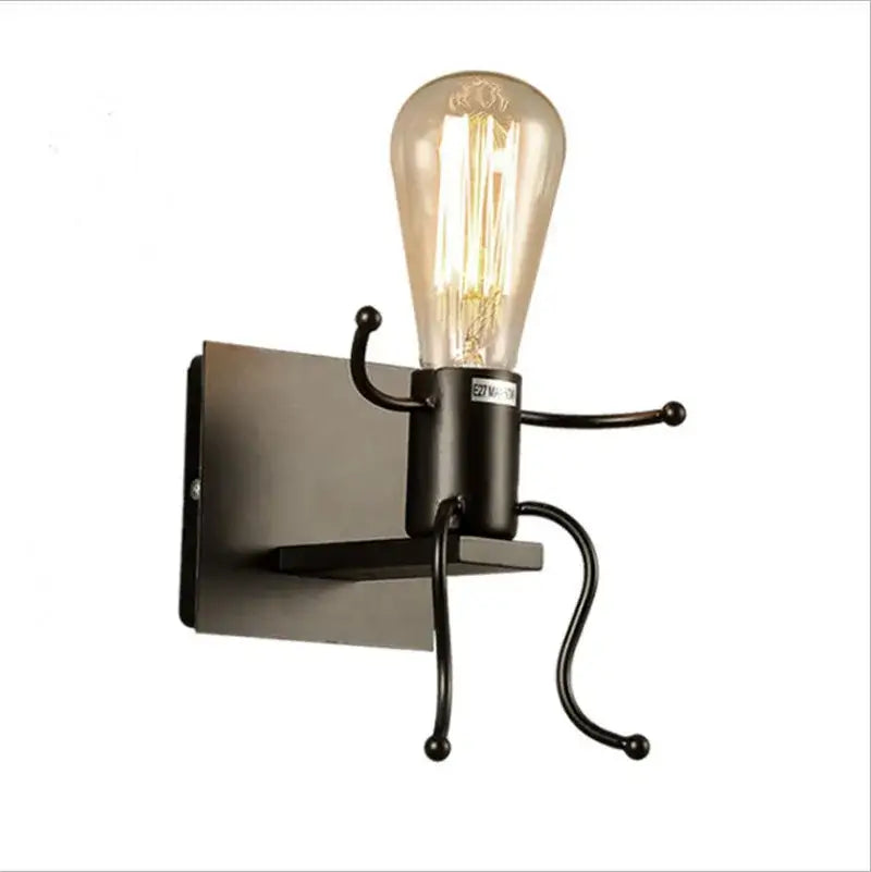 Modern black iron cartoon doll wall sconce kids bedroom ladder light