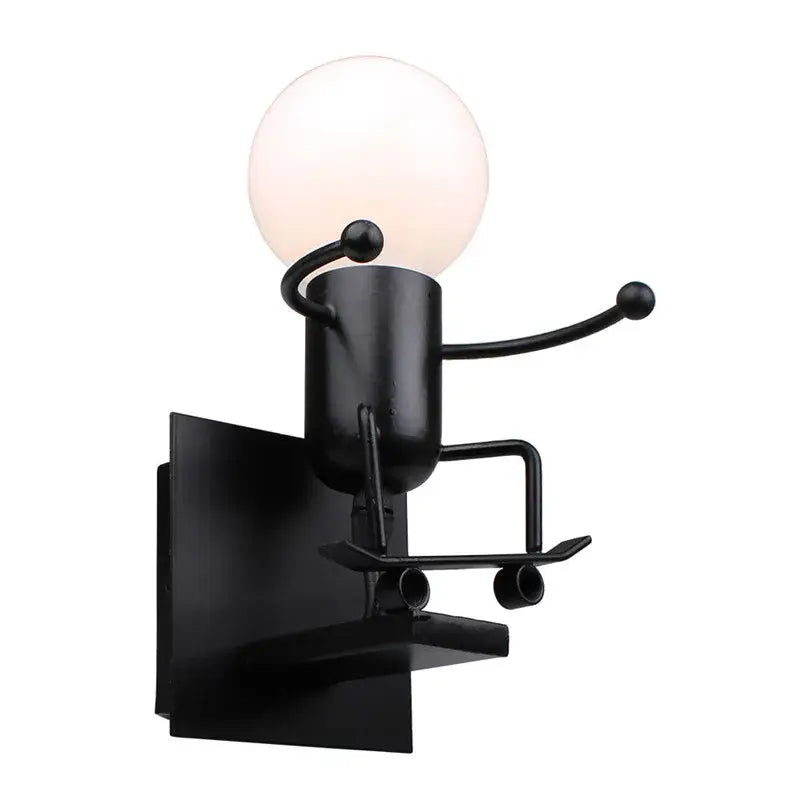 Modern black iron cartoon doll wall sconce kids bedroom ladder light