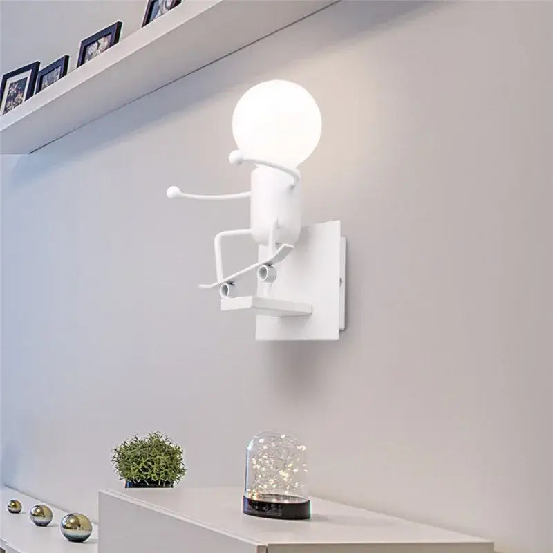 Modern black iron cartoon doll wall sconce kids bedroom ladder light