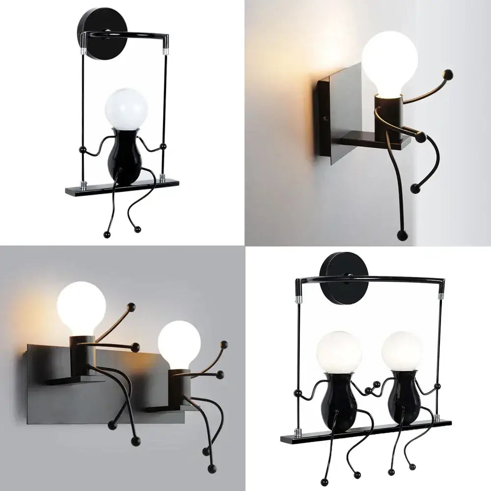 Modern black iron creative led wall sconce bedroom art decor