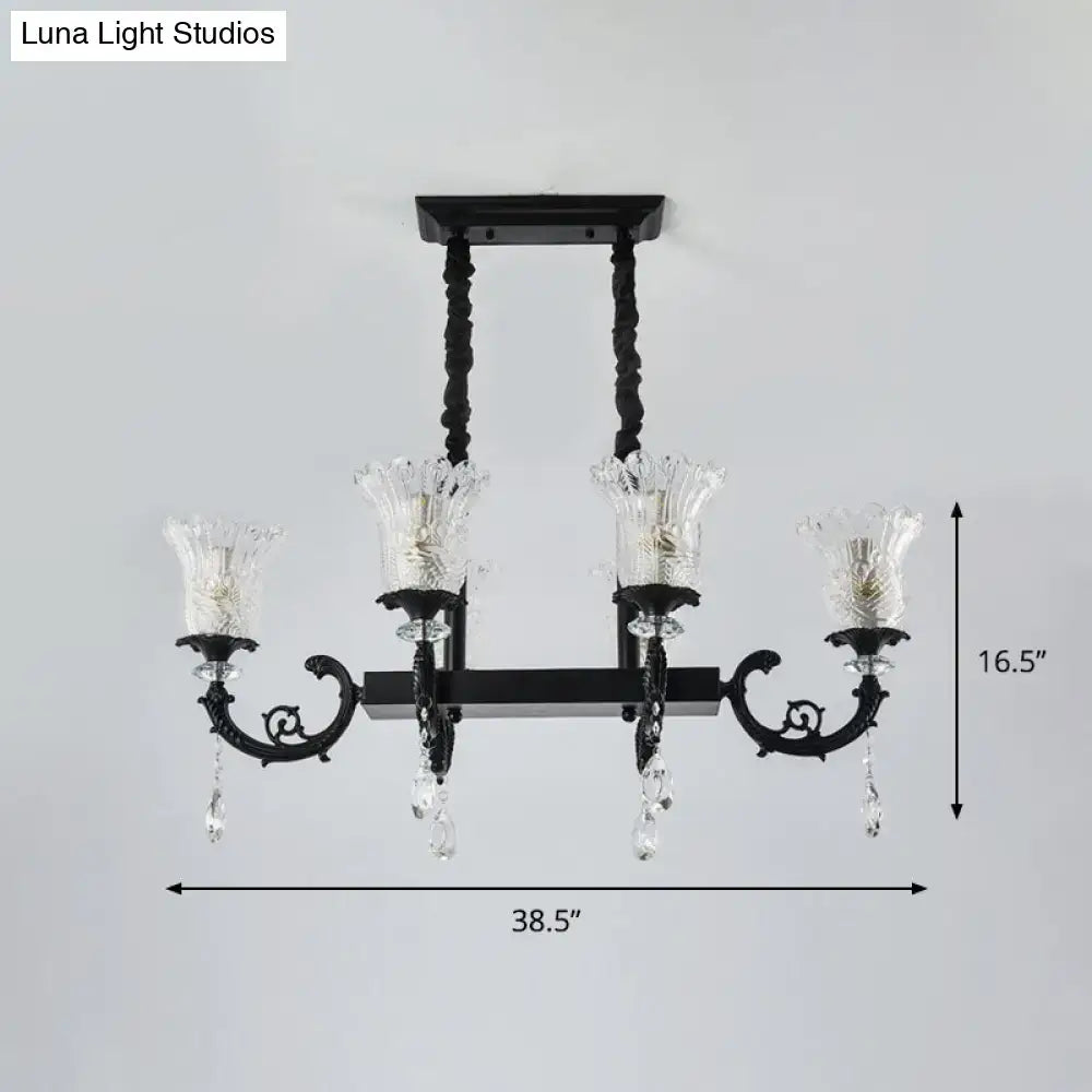 Modern black island pendant lamp with clear crystal dining room light