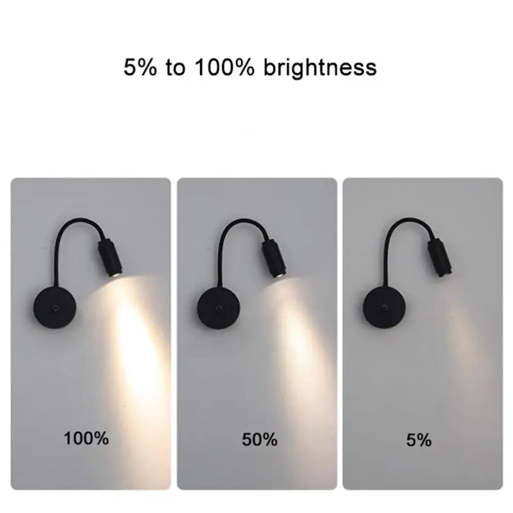 Modern black knob switch led gooseneck reading lamp bedroom wall light