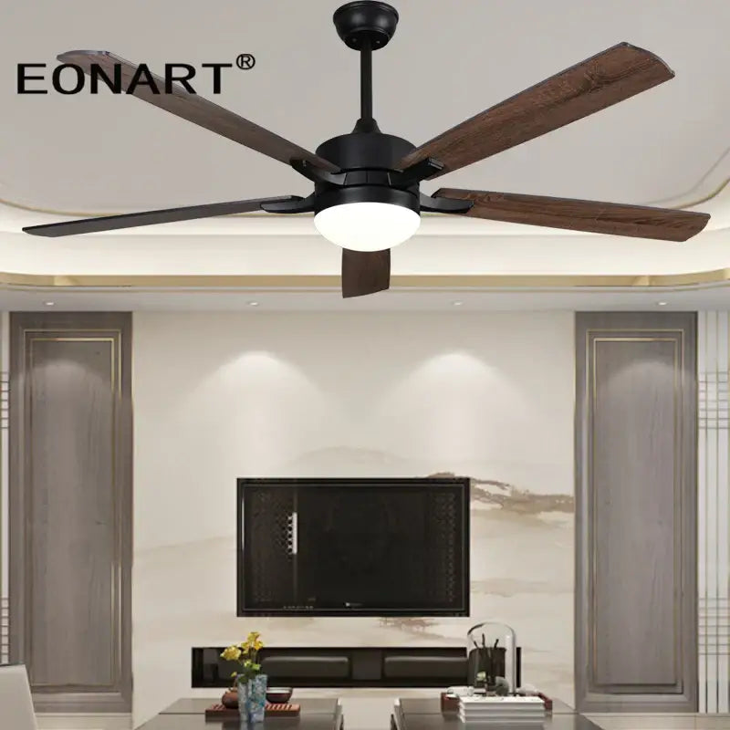 Modern black led modern indoor ceiling fan with wood blades bedroom