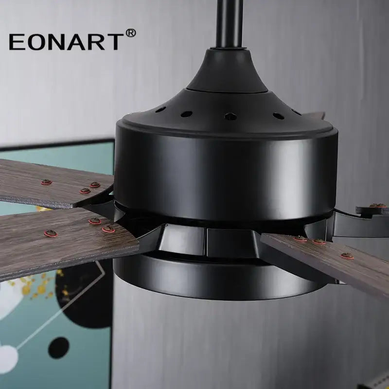 Modern black led modern indoor ceiling fan with wood blades bedroom