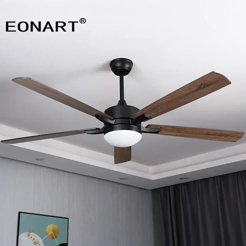 Modern black led modern indoor ceiling fan with wood blades bedroom