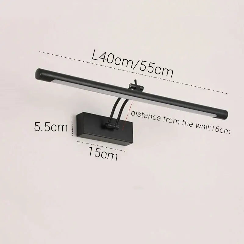 Modern black led vanity wall lamp with adjustable arm bathroom