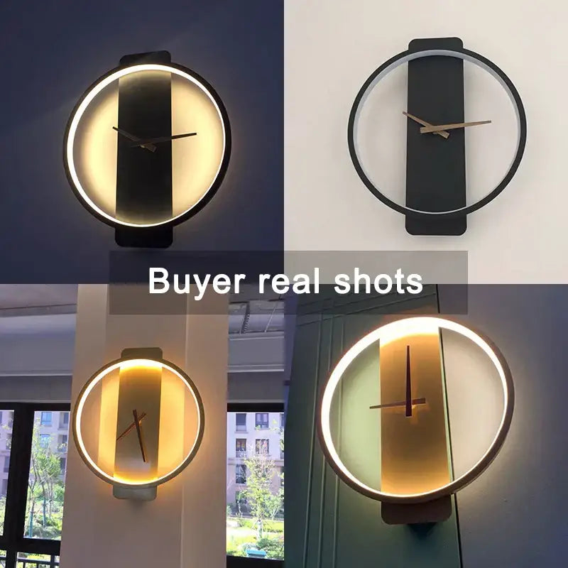 Modern black led wall clock lamp living room minimalist light fixture