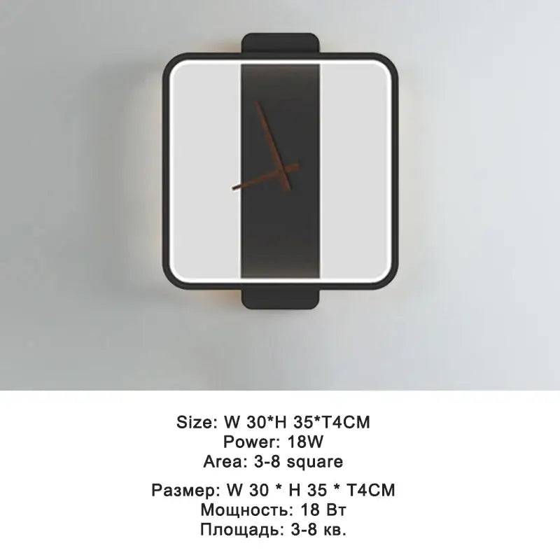 Modern black led wall clock lamp living room minimalist light fixture