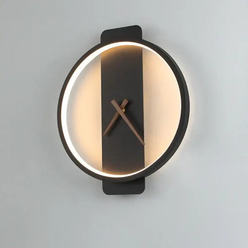 Modern black led wall clock lamp living room minimalist light fixture