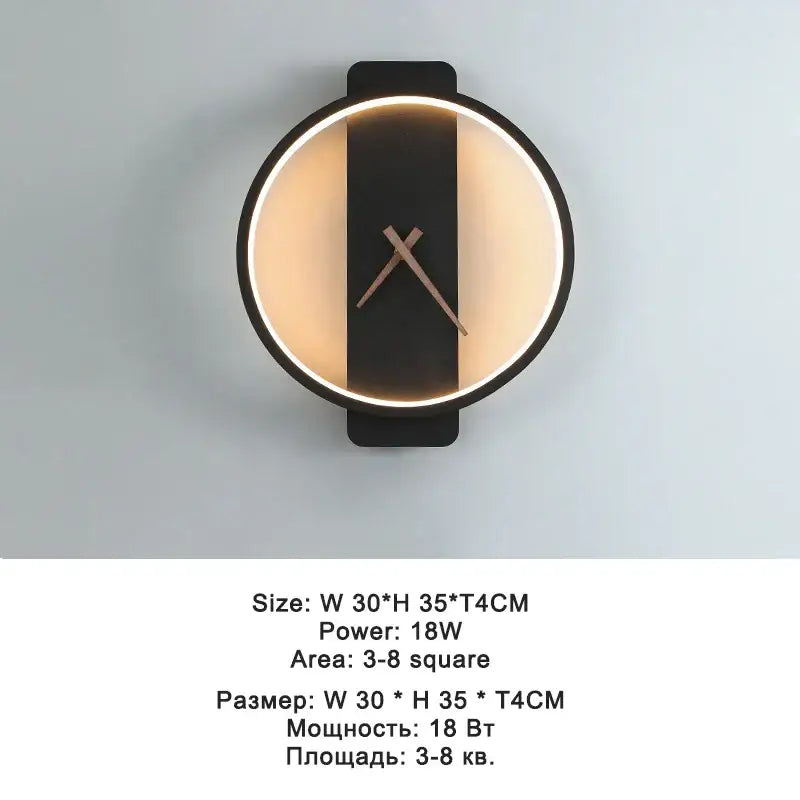 Modern black led wall clock lamp living room minimalist light fixture