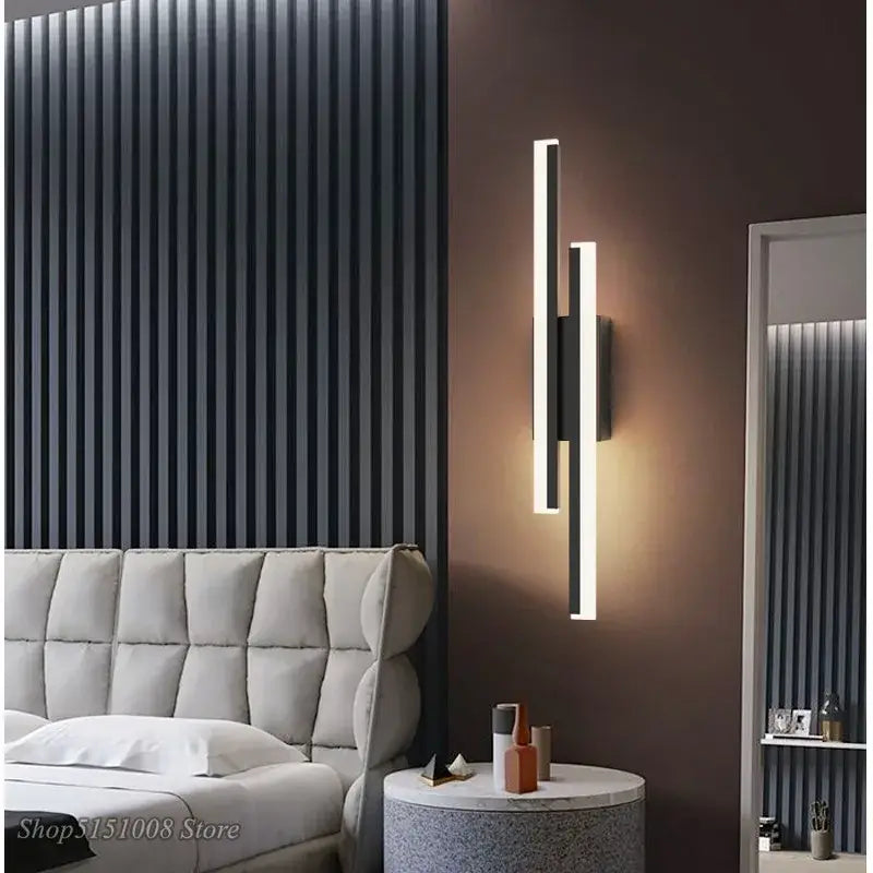 Modern black led wall lamp – living room dual light bar sconce