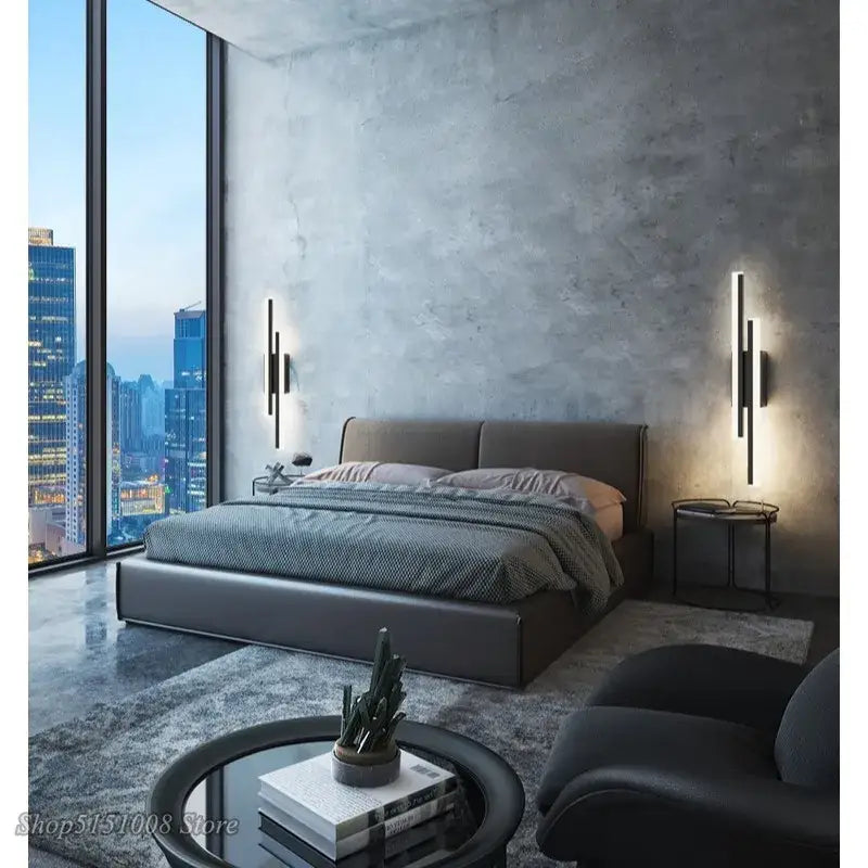 Modern black led wall lamp – living room dual light bar sconce