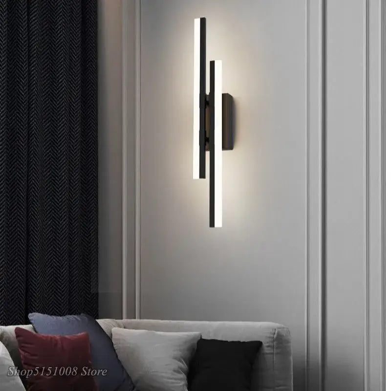 Modern black led wall lamp – living room dual light bar sconce