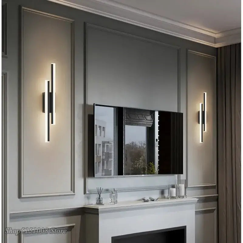 Modern black led wall lamp – living room dual light bar sconce