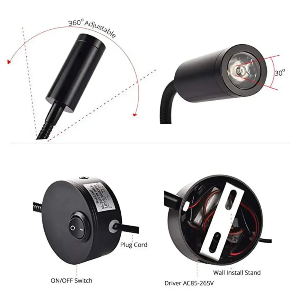 Modern black led wall lamp set 2pcs flexible bedroom reading light