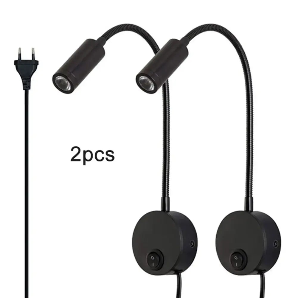 Modern black led wall lamp set 2pcs flexible bedroom reading light