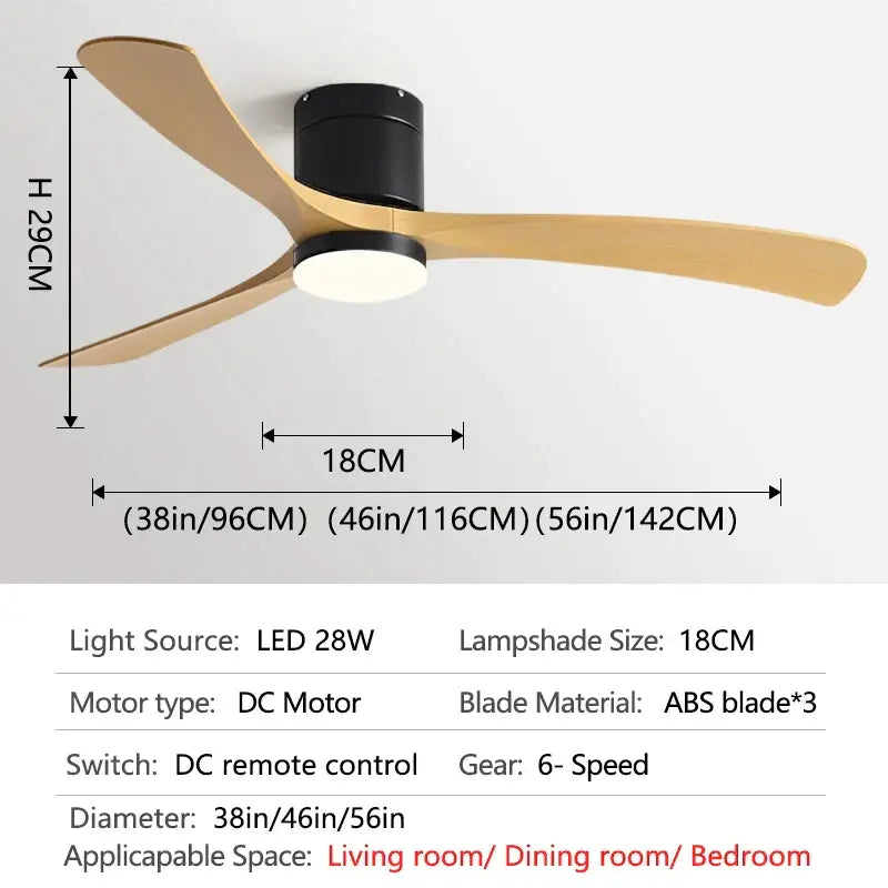 Modern black & light wood ceiling fan with remote control bedroom