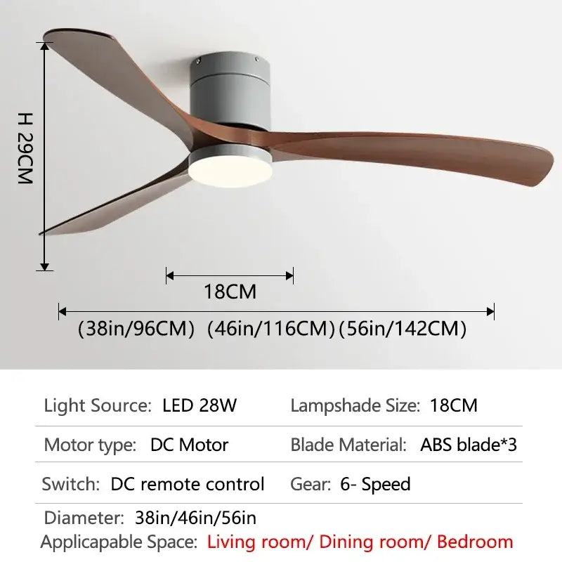 Modern black & light wood ceiling fan with remote control bedroom