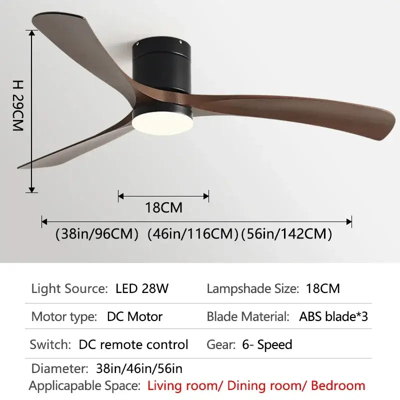 Modern black & light wood ceiling fan with remote control bedroom