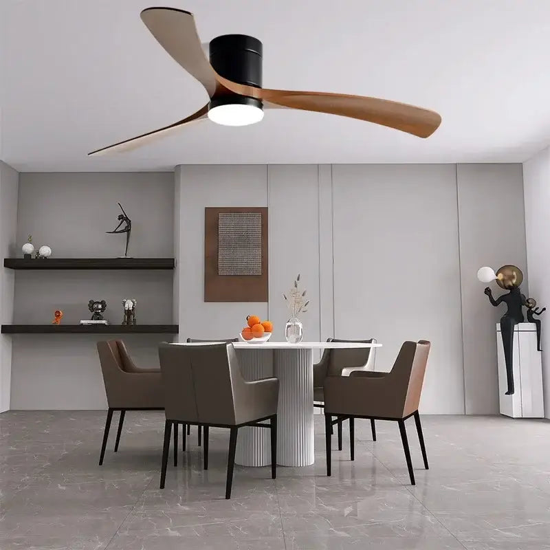 Modern black & light wood ceiling fan with remote control bedroom