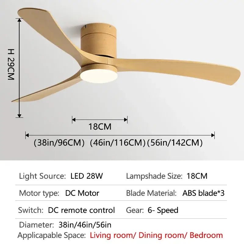 Modern black & light wood ceiling fan with remote control bedroom