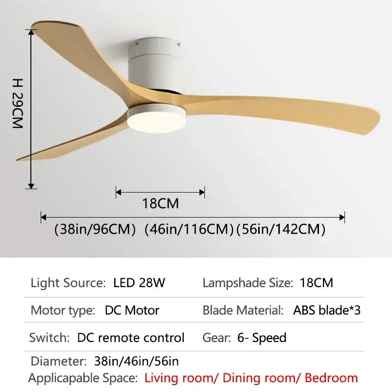 Modern black & light wood ceiling fan with remote control bedroom