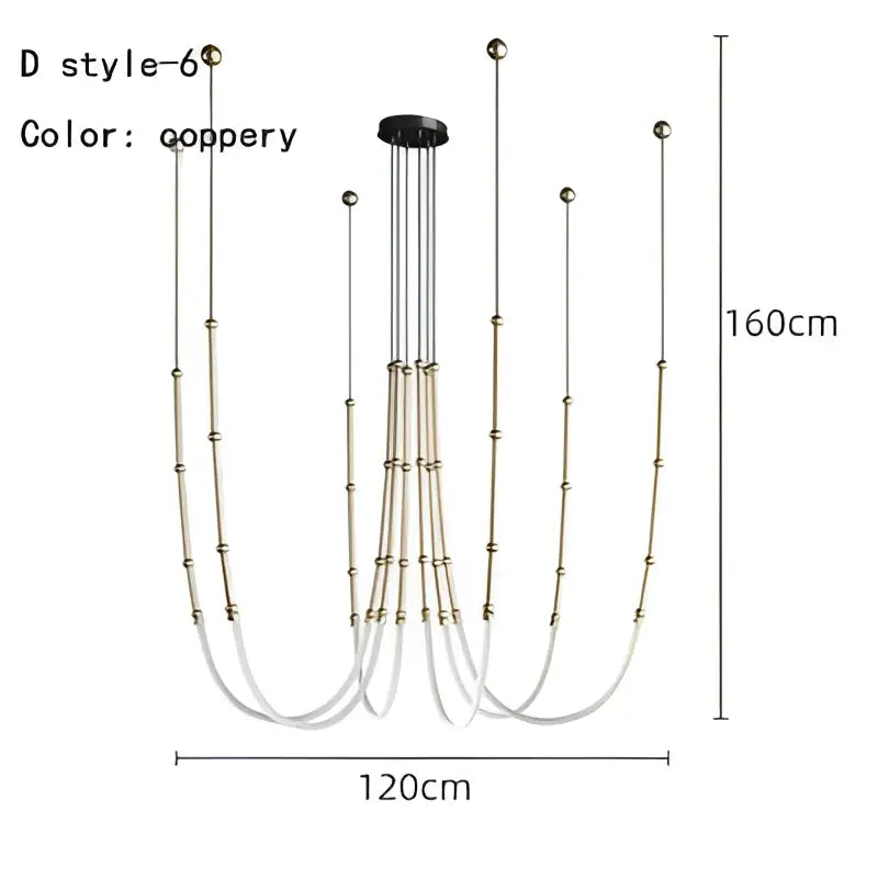 Modern black line chandelier dining room led light strands