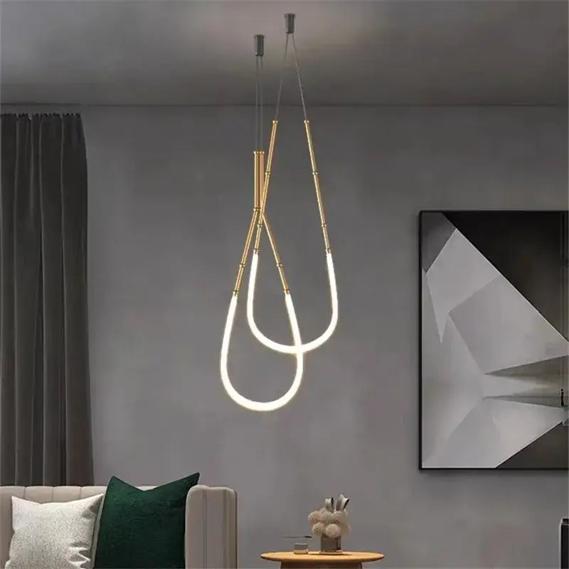 Modern black line chandelier dining room led light strands