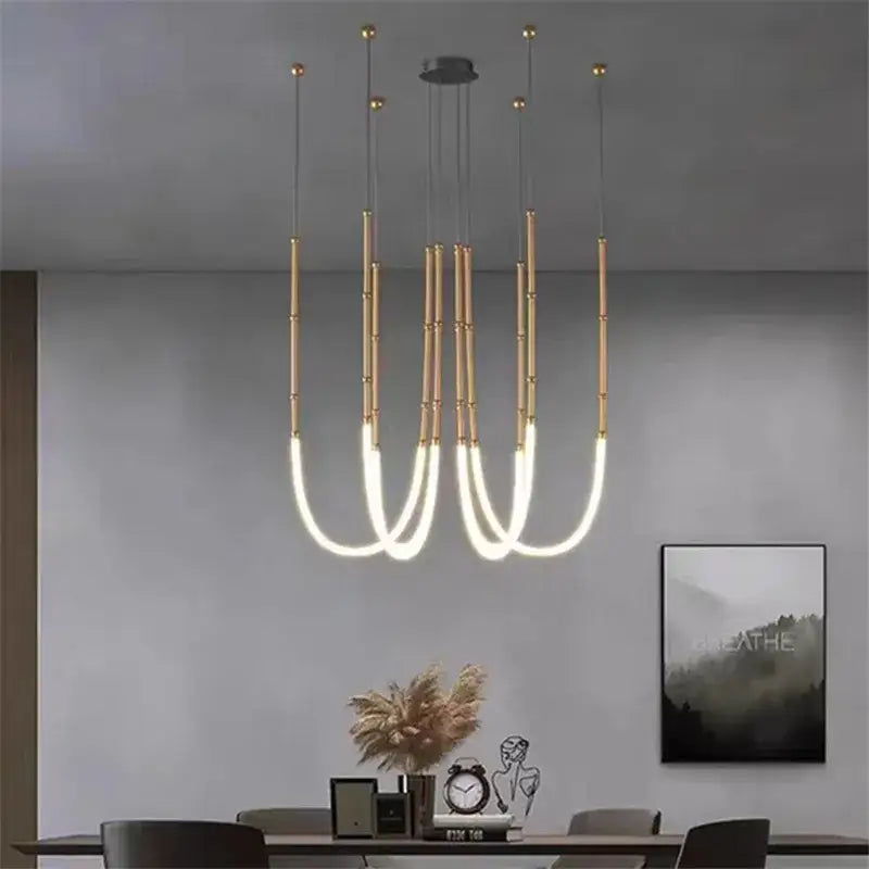 Modern black line chandelier dining room led light strands