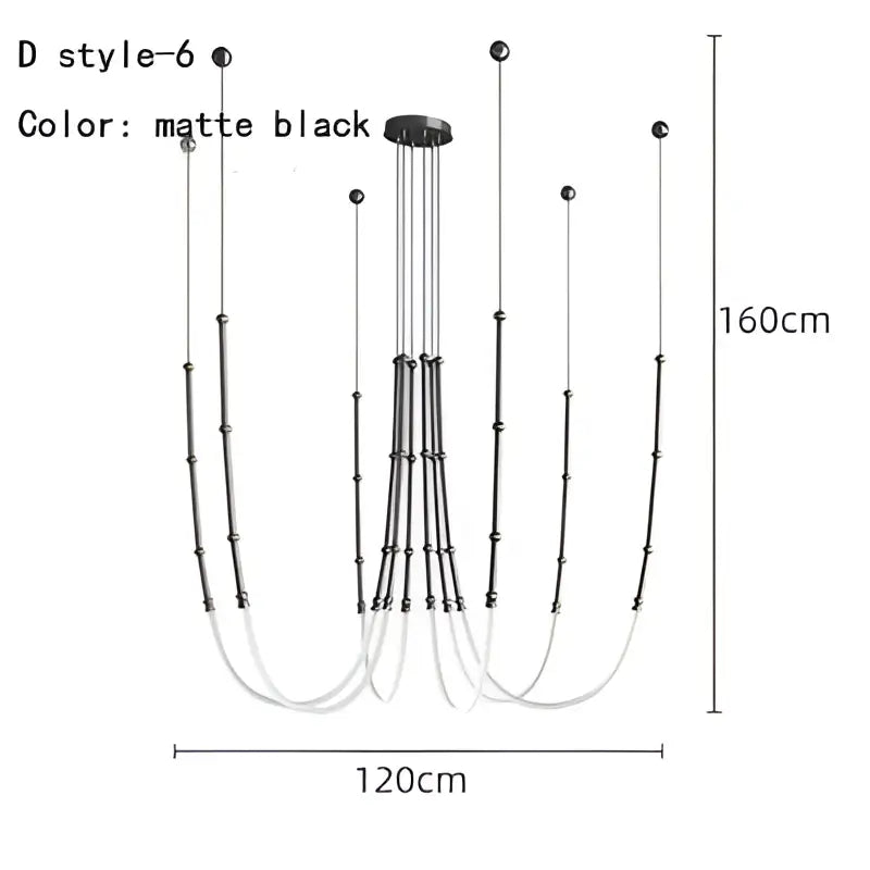 Modern black line chandelier dining room led light strands