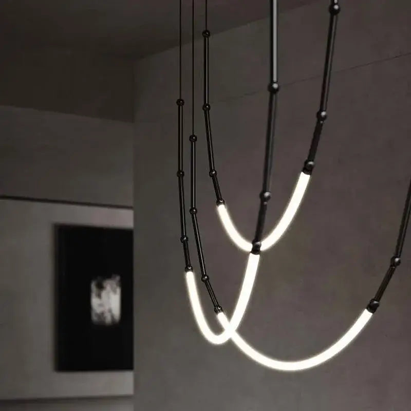 Modern black line chandelier dining room led light strands