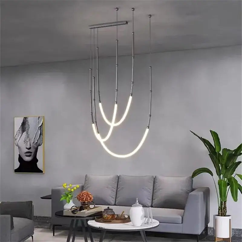 Modern black line chandelier dining room led light strands