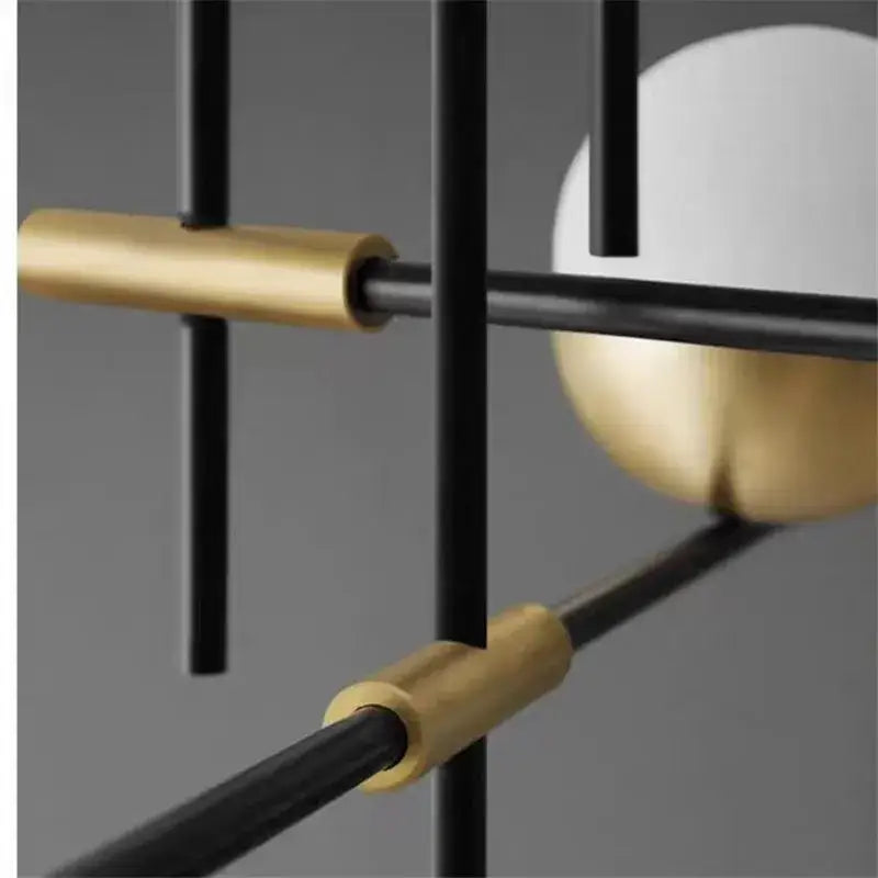 Modern black linear chandelier with glass ball shades for kitchen