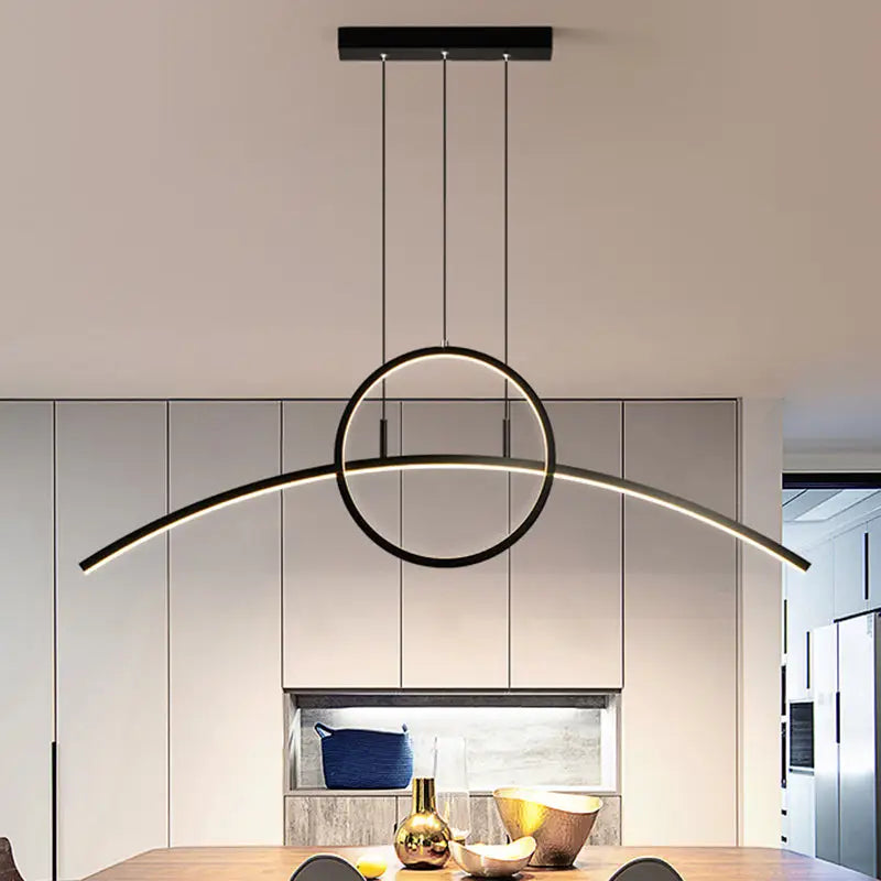 Modern black linear design led light fixture for dining room