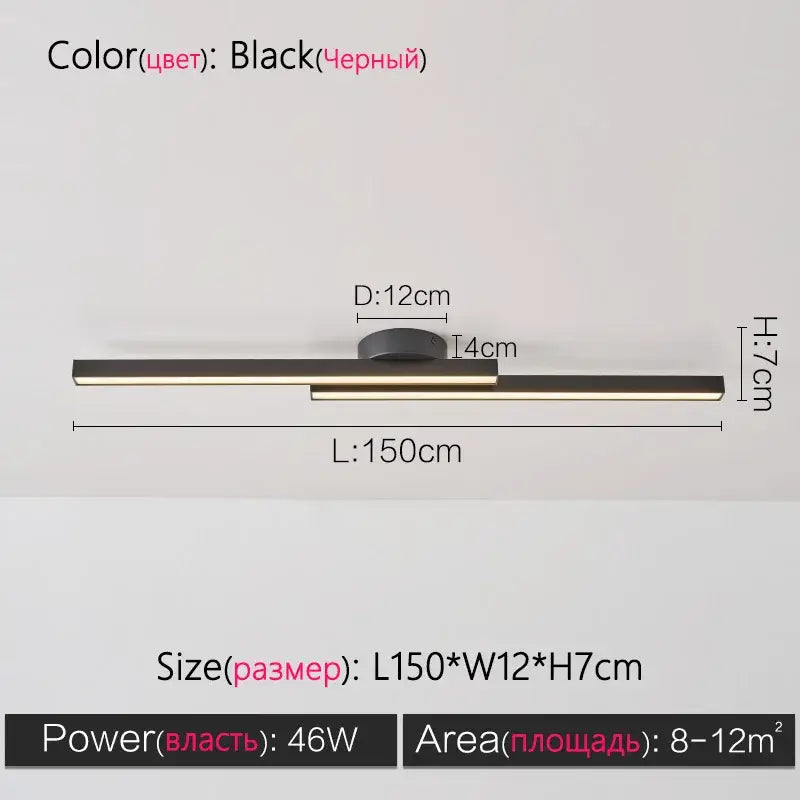 Modern black linear nordic ceiling lamp for living room
