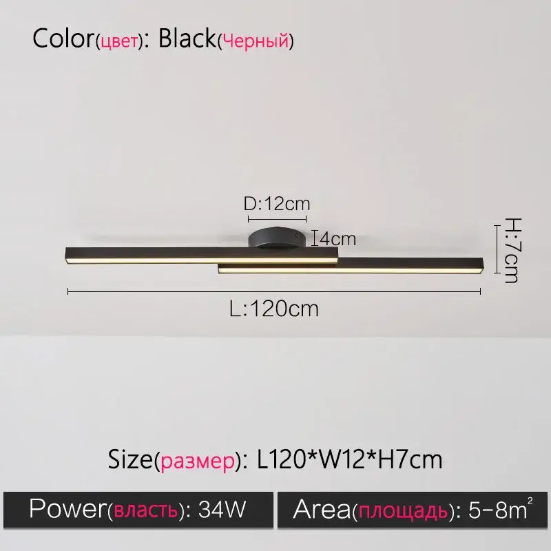 Modern black linear nordic ceiling lamp for living room