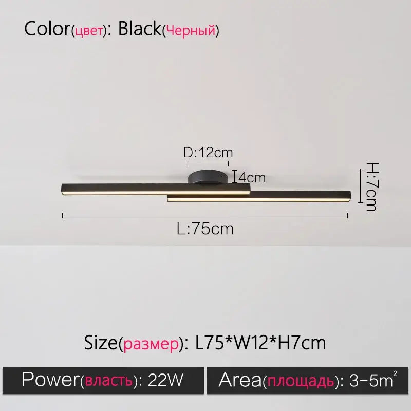 Modern black linear nordic ceiling lamp for living room