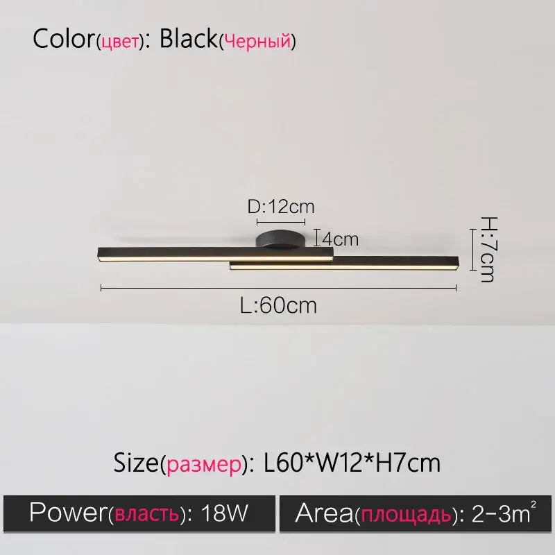 Modern black linear nordic ceiling lamp for living room